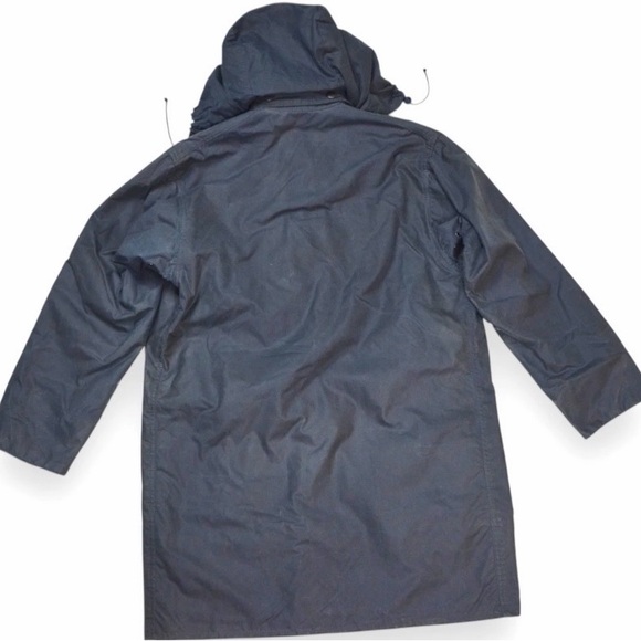 VTG Barbour Border Wax Jacket With Hood 1994 A205 Navy Blue Made In England C38 - Picture 7 of 16